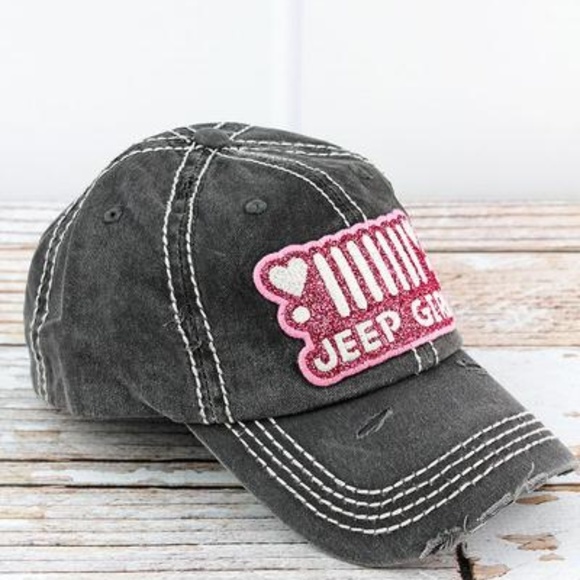 NWT Distressed Black with Glitter "Jeep Girl" Cap - Picture 2 of 3